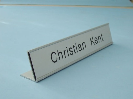 Metal desk top name bars
