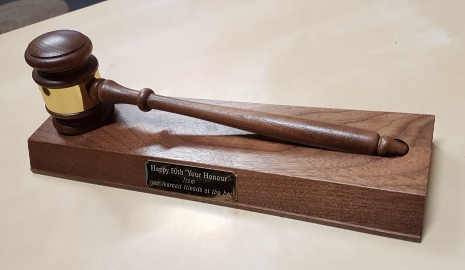 Walnut gavel display set with engraving on base