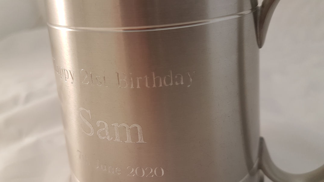 Pewter tankard with a engraved personal message