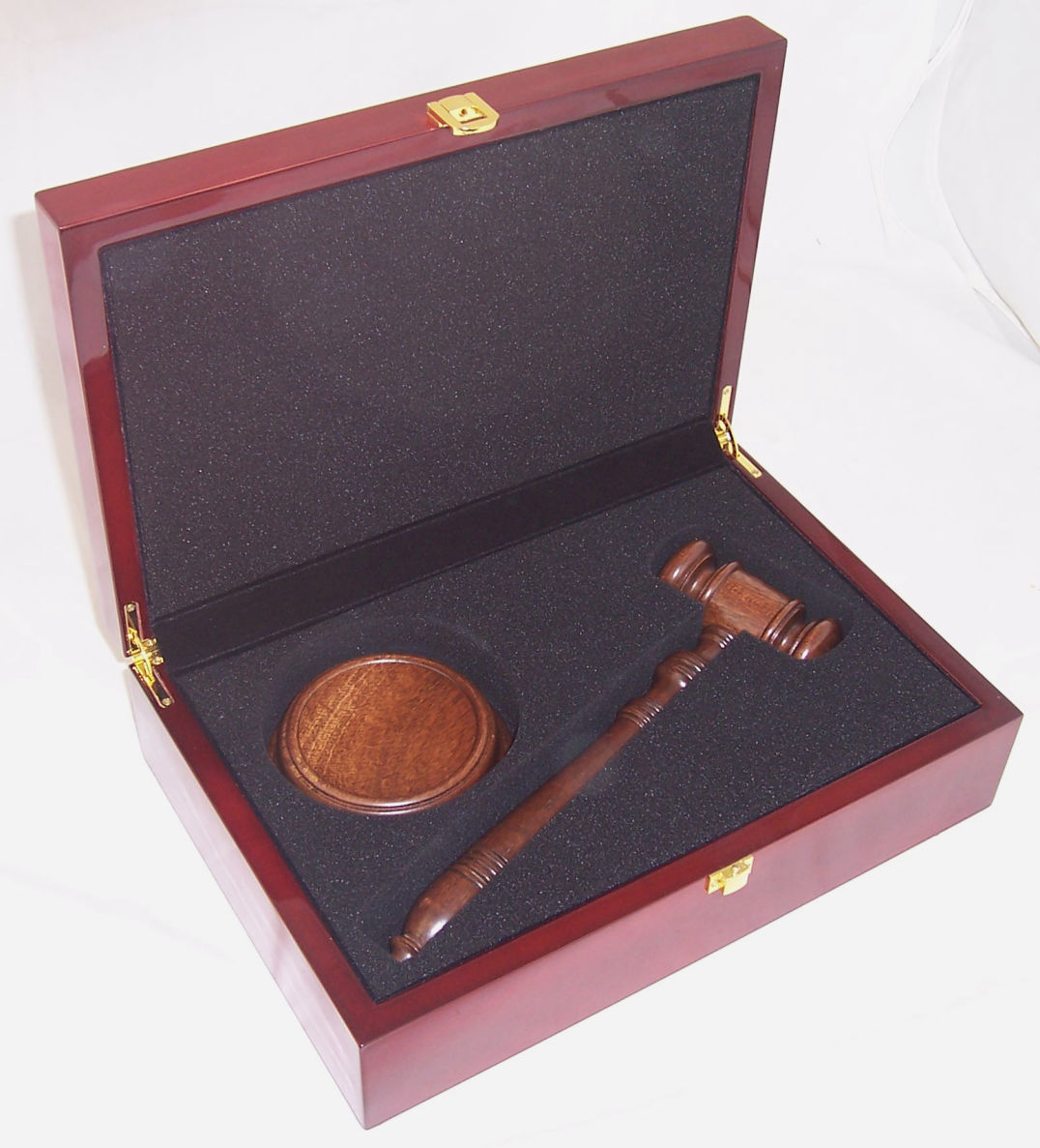 Chairmans gavel set in a timber case